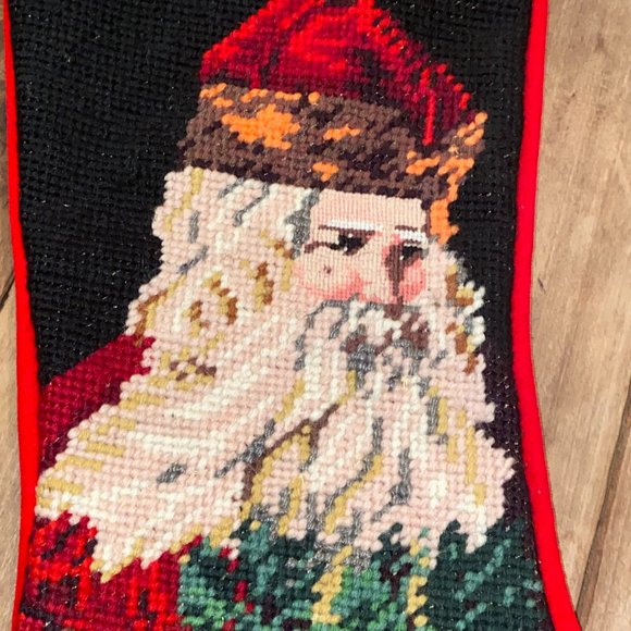 Vintage Needlepoint Christmas Stocking OLD WORLD SANTA - Picture 3 of 7